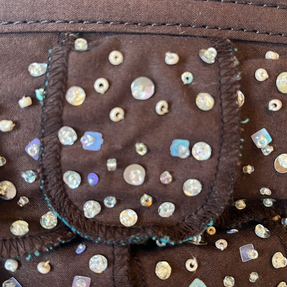 Vintage Gap Brown & Teal wristlet w/sequins & beads gold/brass frame clasp - Picture 6 of 17